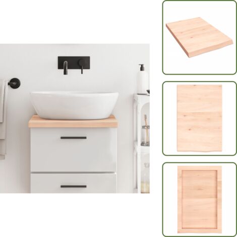 The Living Store Encimera de baño madera maciza sin tratar 40x60x(2-4) cm - Encimera de roble