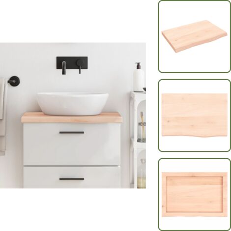 The Living Store Encimera de baño madera maciza sin tratar 60x40x(2-4) cm - Encimera de roble
