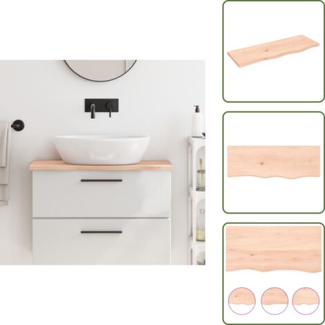The Living Store Encimera de baño madera maciza sin tratar 80x30x2 cm - Encimera de madera