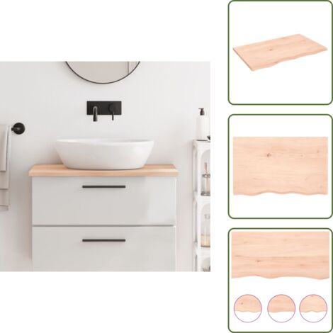 The Living Store Encimera de baño madera maciza sin tratar 80x50x2 cm - Encimera de roble