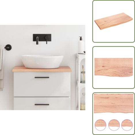 The Living Store Encimera de baño madera maciza tratada marrón claro 60x30x2 cm - Encimera de roble