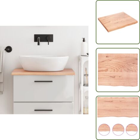 The Living Store Encimera de baño madera maciza tratada marrón claro 60x50x2 cm - Encimera de roble