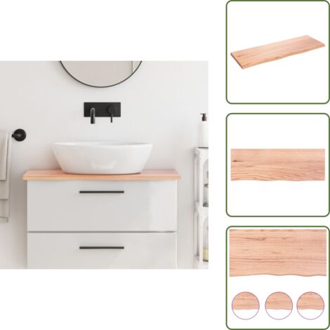 The Living Store Encimera de baño madera maciza tratada marrón claro 80x30x2 cm - Encimera de madera