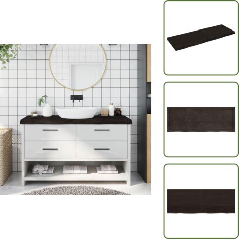 The Living Store Encimera de baño madera tratada marrón oscuro 140x50x(2-6) cm - Encimera de roble