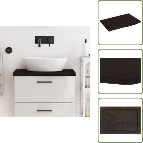 The Living Store Encimera de baño madera tratada marrón oscuro 60x40x(2-4) cm - Encimera de madera
