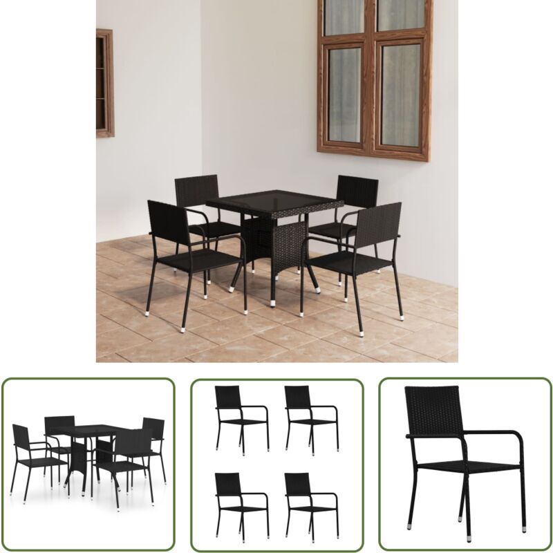 The Living Store - Ensemble à manger de jardin 5 pcs Résine tressée Noir - Salon De Jardin - Mobilier De Jardin - Set De Table - Meubles De Jardin