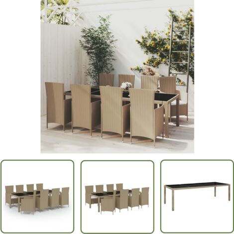 The Living Store -  Ensemble à dîner de jardin 9 pcs coussins Résine tressée Beige