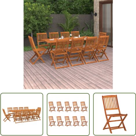 The Living Store Ensemble à manger de jardin 11 pcs 220x90x75 cm bois d'acacia - Salon De Jardin - Mobilier De Jardin - Table De Jardin - Chaises De Jardin - Acacia