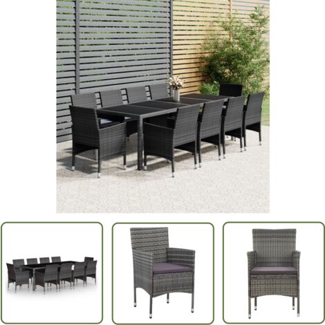 The Living Store Ensemble à manger de jardin 11 pcs résine tressée gris - Salon De Jardin - Meubles De Jardin - Set De Salon De Jardin - Table De Jardin - Chaises De Jardin