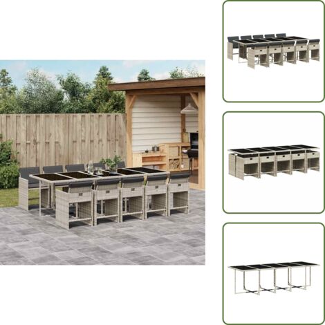 The Living Store Ensemble à manger de jardin 11pcs avec coussins gris poly rotin - Salon De Jardin - Meuble De Jardin - Set De Salon De Jardin - Mobilier De Jardin - Table De Jardin