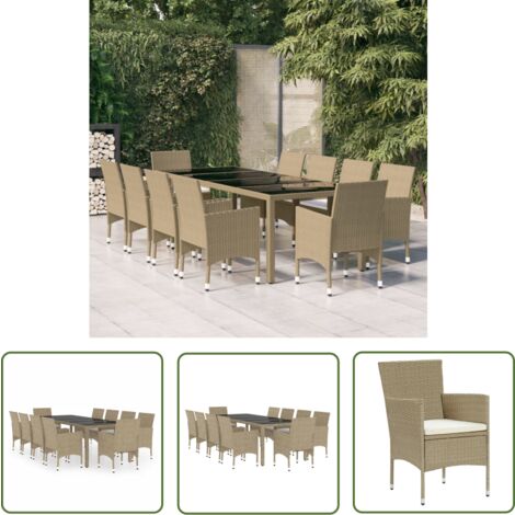 The Living Store Ensemble à manger de jardin 11pcs Résine tressée Beige - Table De Jardin - Salon De Jardin - Meubles De Jardin - Set De Jardin - Résine Tressée