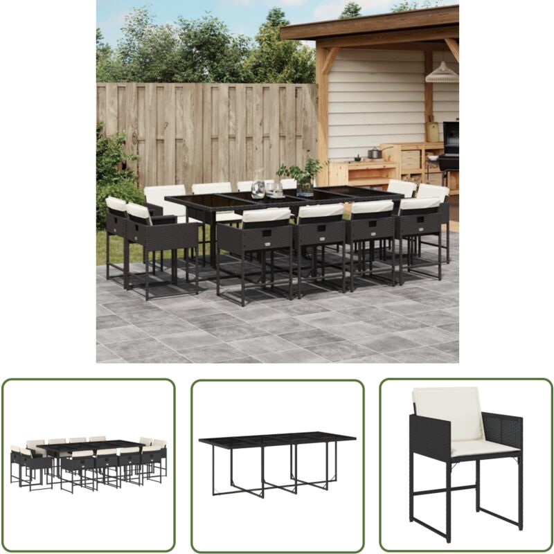 The Living Store - Ensemble à manger de jardin 13 pcs coussins noir résine tressée - Salon De Jardin - Meuble De Jardin - Set De Salon De Jardin