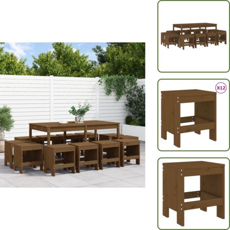 The Living Store Ensemble à manger de jardin 13 pcs marron miel bois pin massif - Meubles De Jardin - Salon De Jardin - Set De Table - Mobilier De Jardin - Table De Jardin
