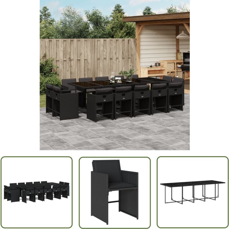 Ensemble à manger de jardin 15 pcs coussins noir résine tressée - Salon De Jardin - Meuble De Jardin - Set De Salon De Jardin - Mobilier De Jardin