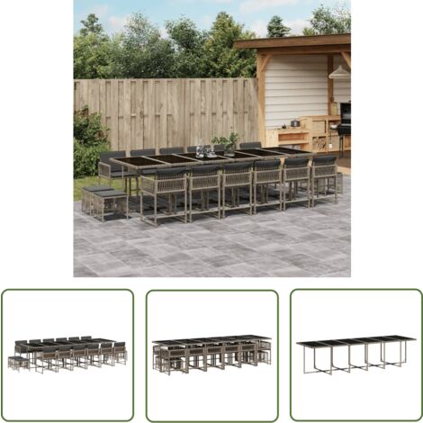 The Living Store Ensemble à manger de jardin 17 pcs et coussins résine tressée - Ensemble Salon De Jardin - Meuble De Jardin - Résine Tressée - Mobilier D'extérieur - Table De Jardin