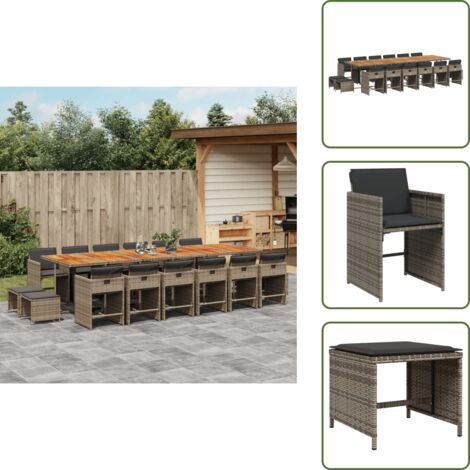 The Living Store Ensemble à manger de jardin 17 pcs et coussins résine tressée - Ensemble Salon De Jardin - Meuble De Jardin - Résine Tressée - Mobilier Extérieur - Table Et Chaises