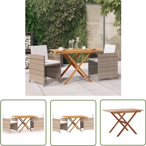 The Living Store Ensemble à manger de jardin 3 pcs avec coussins Beige - Table De Jardin - Salon De Jardin - Meubles De Jardin - Acacia - Set De Table Et Chaises