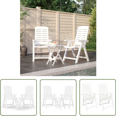 The Living Store Ensemble à manger de jardin 3 pcs Blanc Polypropylène - Salon De Jardin - Meubles De Jardin - Set De Repas Extérieur - Table Et Chaises - Table Pliante