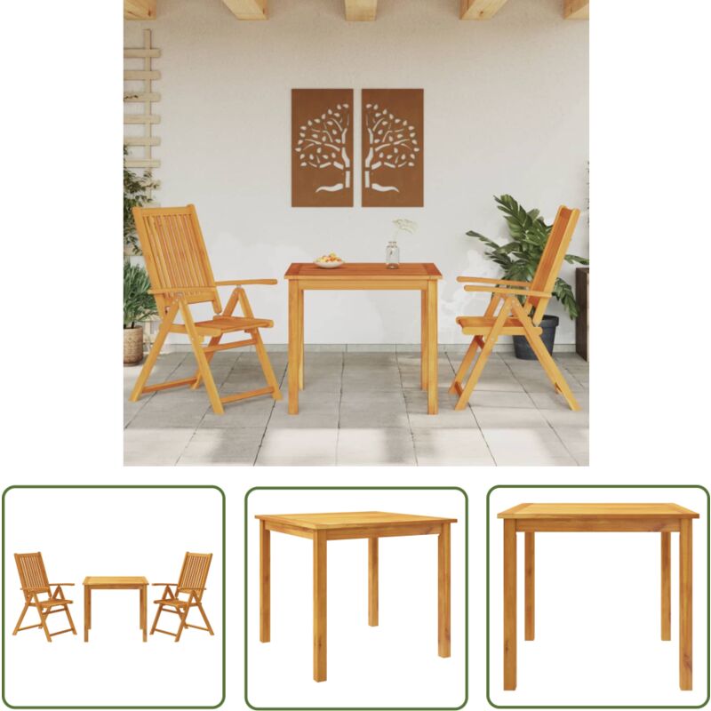 The Living Store - Ensemble à manger de jardin 3 pcs Bois d'acacia solide - Salon De Jardin - Meuble De Jardin - Set De Jardin - Acacia Massif