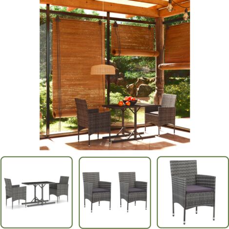 The Living Store Ensemble à manger de jardin 3 pcs Gris - Ensemble Salon De Jardin - Mobilier De Jardin - Set De Jardin - Table De Jardin - Chaises De Jardin