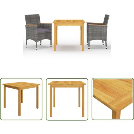 The Living Store Ensemble à manger de jardin 3 pcs Gris - Ensemble Salon De Jardin - Mobilier De Jardin - Table De Jardin - Chaises De Jardin - Acacia