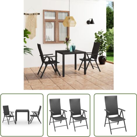 The Living Store Ensemble à manger de jardin 3 pcs noir - Ensemble Salon De Jardin - Meuble De Jardin - Table Et Chaises - Table Basse - Set Repas Extérieur