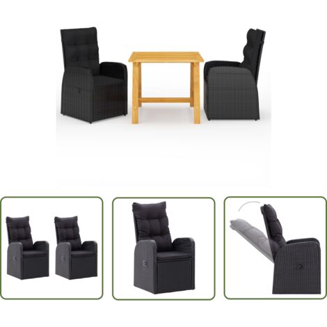 The Living Store Ensemble à manger de jardin 3 pcs Noir - Meubles De Jardin - Salon De Jardin - Set De Jardin - Table De Jardin - Chaises De Jardin