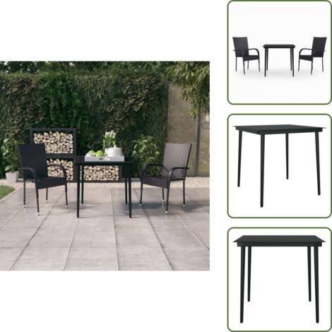 The Living Store Ensemble à manger de jardin 3 pcs Noir - Table de jardin