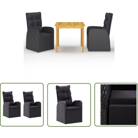The Living Store Ensemble à manger de jardin 3 pcs Noir - Table De Jardin - Salon De Jardin - Mobilier De Jardin - Set De Jardin - Acacia