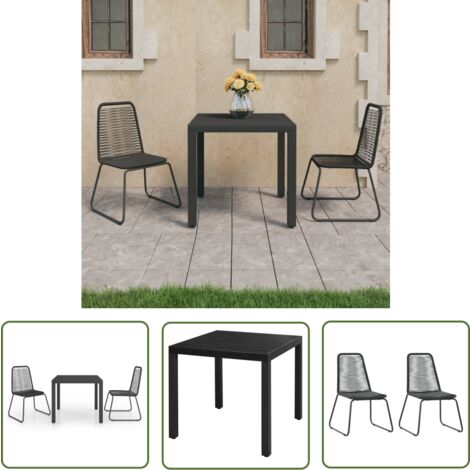 The Living Store Ensemble à manger de jardin 3 pcs PVC résine tressée noir - Meubles De Jardin - Salon De Jardin - Set De Jardin - Table Et Chaises - Table Basse