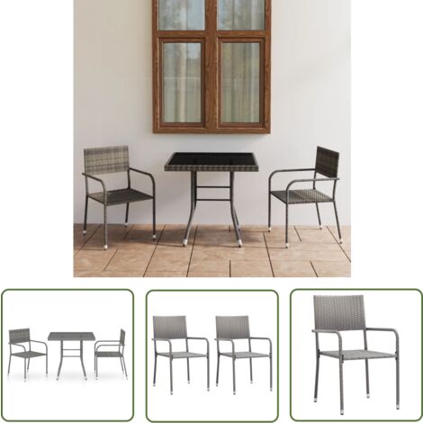The Living Store Ensemble à manger de jardin 3pcs Résine tressée Anthracite gris - Ensemble Salon De Jardin - Mobilier De Jardin - Table Et Chaises - Résine Tressée - Meubles D'extérieur