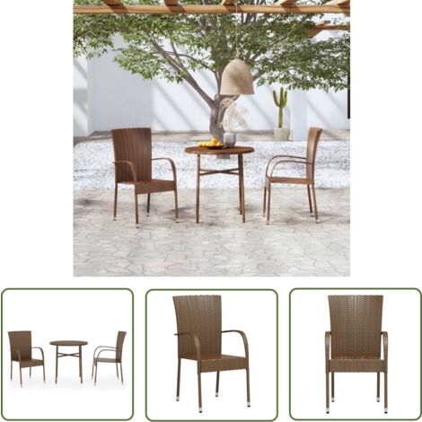 The Living Store Ensemble à manger de jardin 3pcs Résine tressée Marron - Ensemble Salon De Jardin - Mobilier De Jardin - Table Et Chaises - Résine Tressée - Jardin