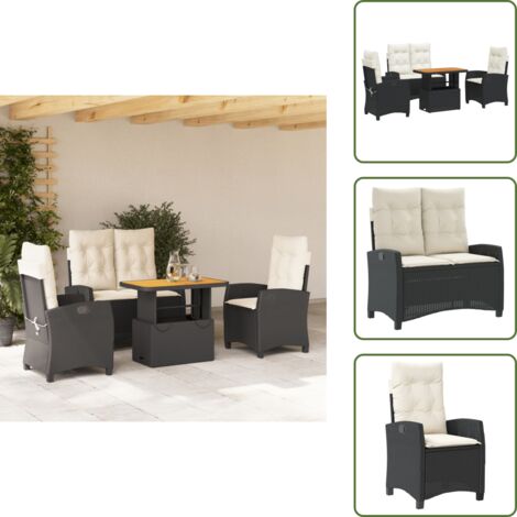 The Living Store Ensemble à manger de jardin 4 pcs avec coussins noir - Chaise de jardin