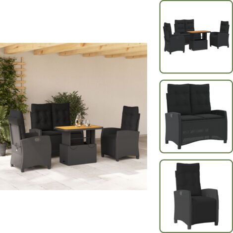 The Living Store Ensemble à manger de jardin 4 pcs avec coussins noir - Chaise de jardin