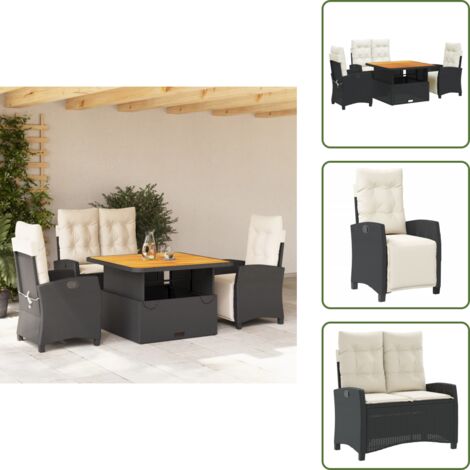 The Living Store Ensemble à manger de jardin 4 pcs avec coussins noir - Chaise de jardin