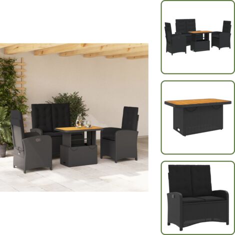 The Living Store Ensemble à manger de jardin 4 pcs avec coussins noir - Chaise de jardin