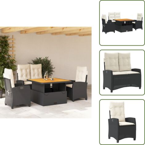 The Living Store Ensemble à manger de jardin 4 pcs avec coussins noir - Chaise de jardin