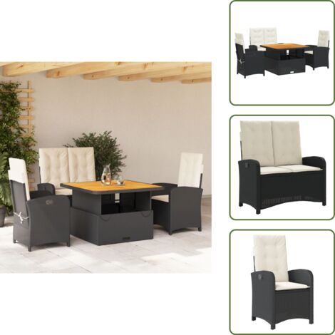 The Living Store Ensemble à manger de jardin 4 pcs avec coussins noir - Chaise de jardin