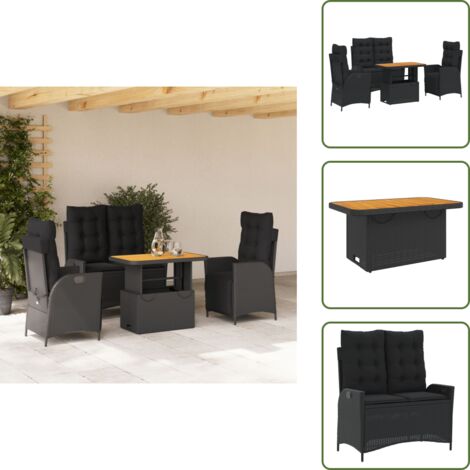 The Living Store Ensemble à manger de jardin 4 pcs avec coussins noir - Chaise de jardin