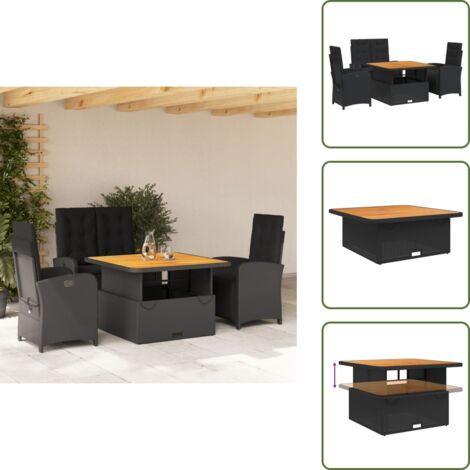 The Living Store Ensemble à manger de jardin 4 pcs avec coussins noir - Chaise de jardin