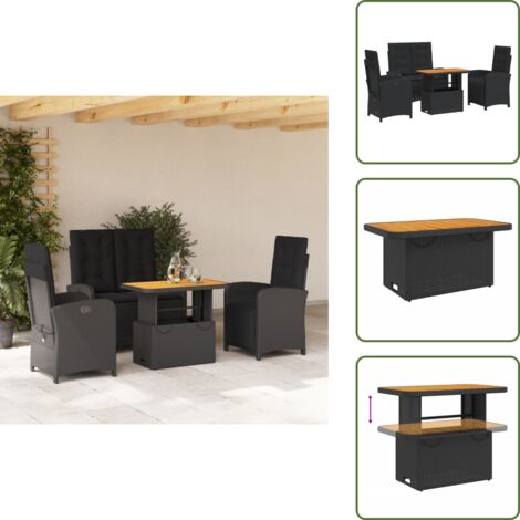 The Living Store Ensemble à manger de jardin 4 pcs avec coussins noir - Chaise de jardin