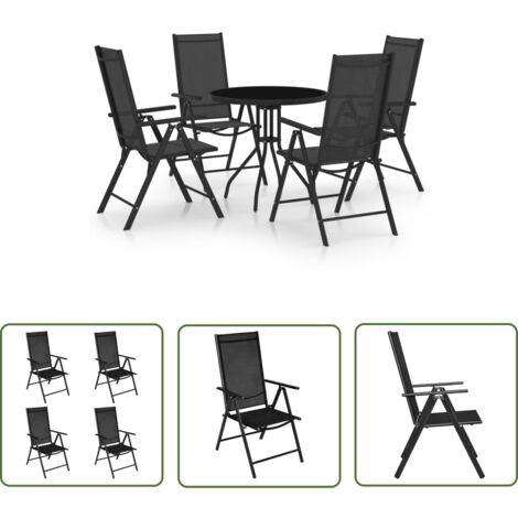 The Living Store Ensemble à manger de jardin 5 pcs aluminium et textilène noir - Salon De Jardin - Mobilier De Jardin - Set De Jardin - Table De Jardin - Chaises De Jardin