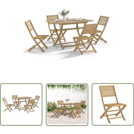 The Living Store Ensemble à manger de jardin 5 pcs Bois d'acacia solide - Ensemble Salon De Jardin - Mobilier De Jardin - Table De Jardin - Chaises De Jardin - Acacia Massif