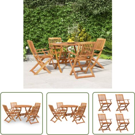 The Living Store Ensemble à manger de jardin 5 pcs Bois d'acacia solide - Meubles De Jardin - Salon De Jardin - Set De Repas Extérieur - Table Et Chaises - Acacia Massif