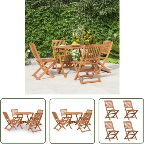 The Living Store Ensemble à manger de jardin 5 pcs Bois d'acacia solide - Salon De Jardin - Meuble De Jardin - Table De Repas - Acacia Massif - Mobilier Pliable