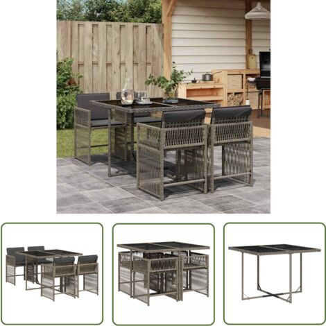 The Living Store Ensemble à manger de jardin 5 pcs coussins gris résine tressée - Meubles De Jardin - Salon De Jardin - Set De Jardin - Table De Jardin - Chaises De Jardin