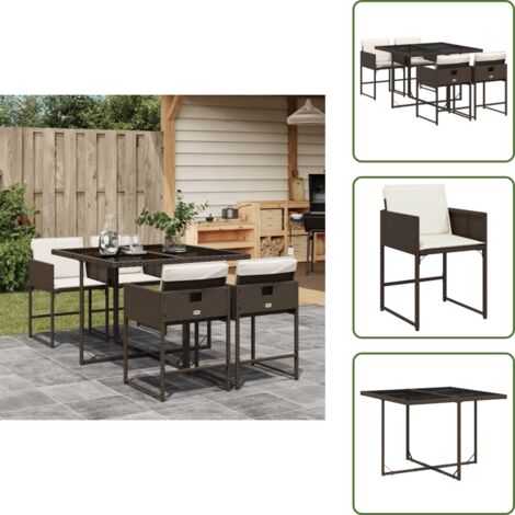 The Living Store Ensemble à manger de jardin 5 pcs et coussins marron poly rotin - Salon De Jardin - Meuble De Jardin - Set De Salon De Jardin - Résine Tressée - Poly Rotin