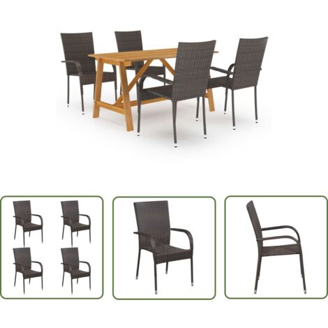 The Living Store Ensemble à manger de jardin 5 pcs Marron - Ensemble Salon De Jardin - Mobilier De Jardin - Table De Jardin - Chaises De Jardin - Acacia