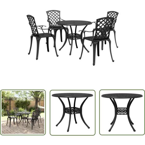 The Living Store Ensemble à manger de jardin 5 pcs noir aluminium coulé - Salon De Jardin - Mobilier De Jardin - Table De Jardin - Chaises De Jardin - Set Repas Extérieur