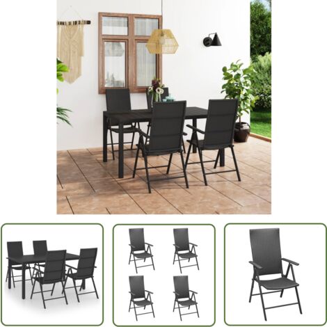 The Living Store Ensemble à manger de jardin 5 pcs noir - Ensemble Salon De Jardin - Meuble De Jardin - Table Et Chaises - Table Basse Jardin - Set Repas Extérieur